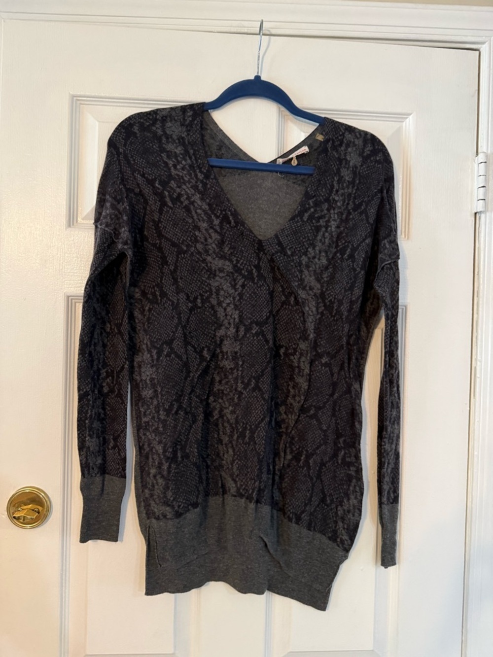 Rebecca Taylor Charcoal V-Neck Snake-Print Sweater